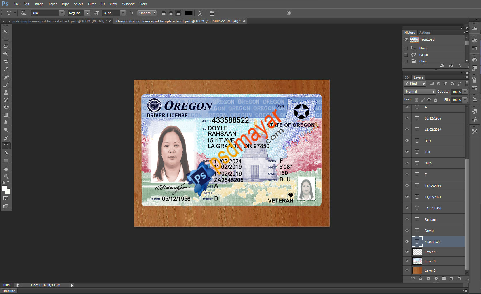 Oregon driving license psd template