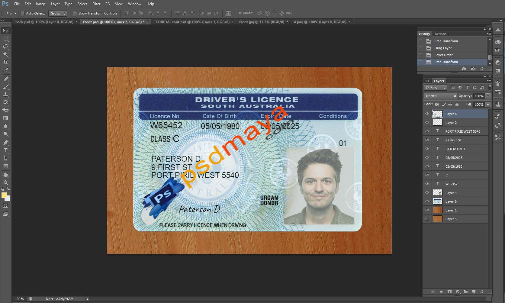 South australia driving license psd template free