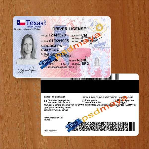Texas driving license psd template
