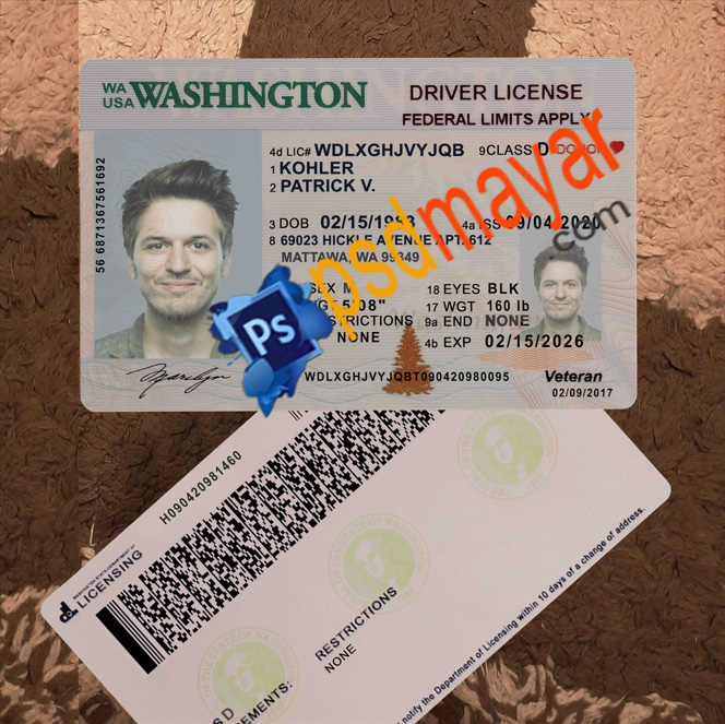 Washington driving license psd template free download