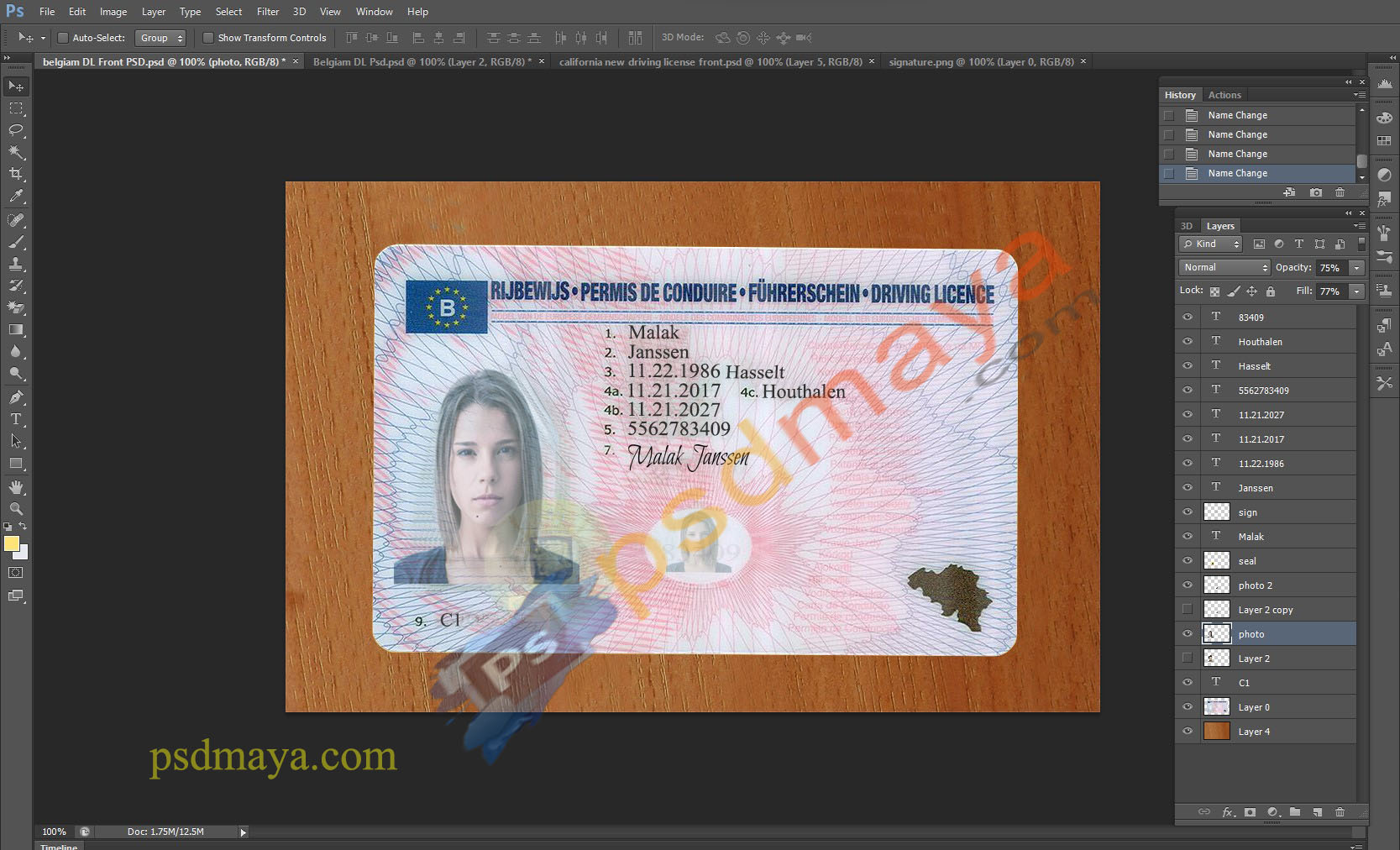 belgiam driving license psd template