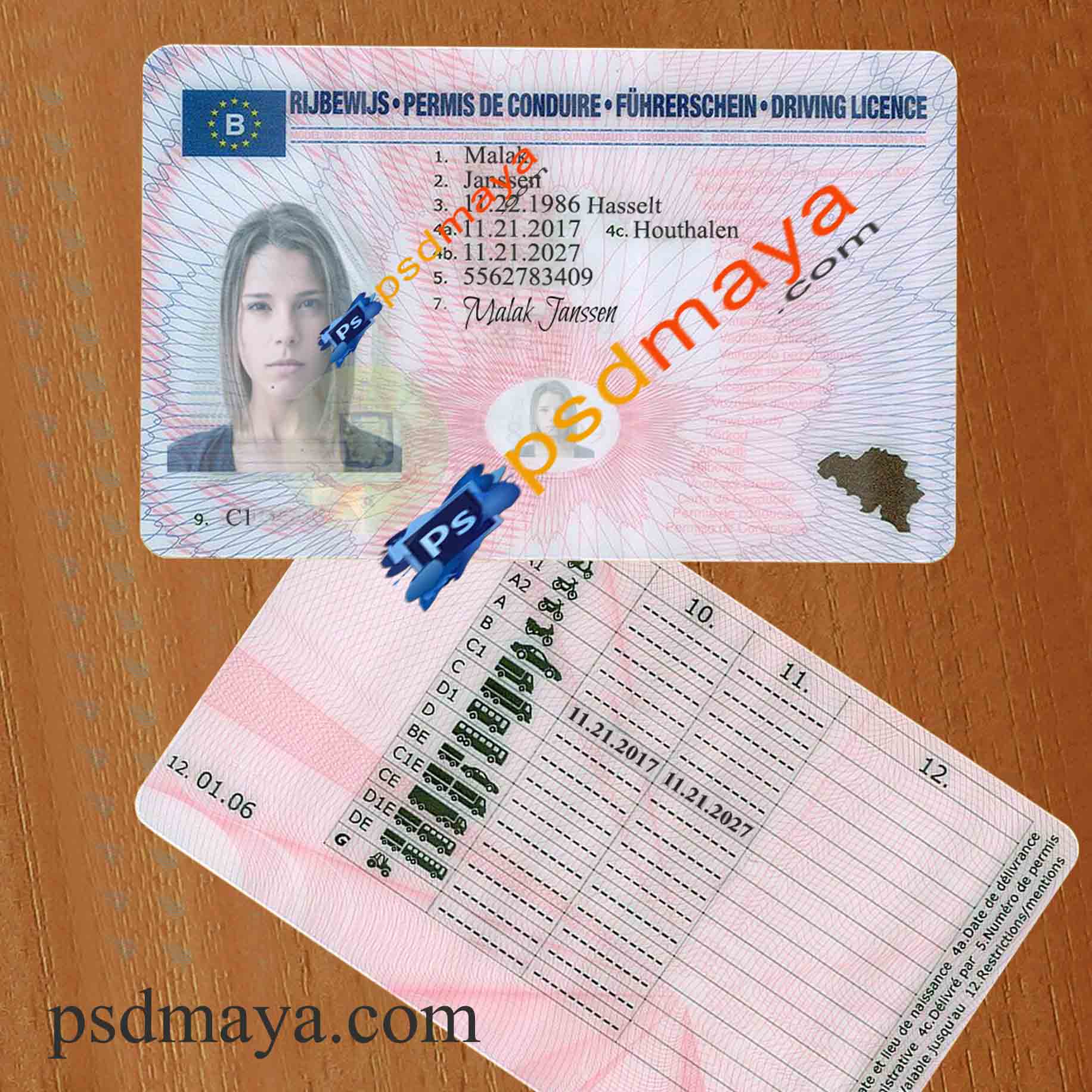 belgiam driving license psd template