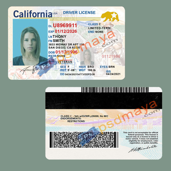 California Driving License PSD Template