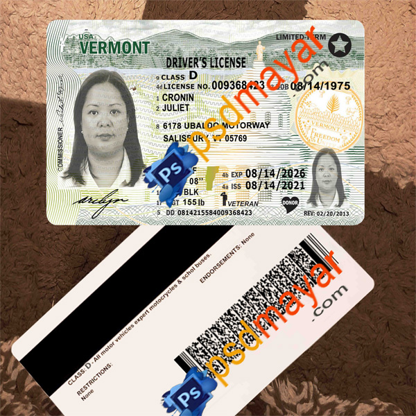 Vermont update driving license psd template