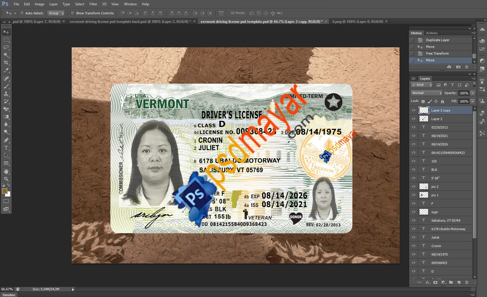 vermont update driving license psd template