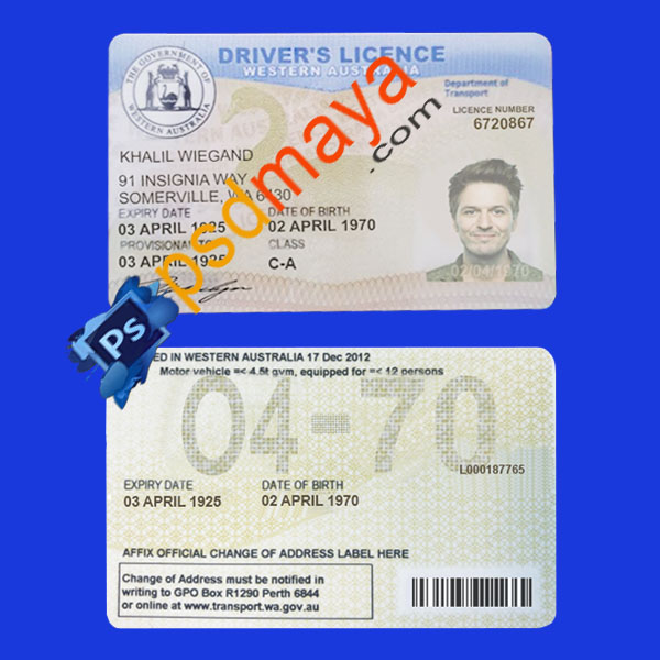 western australia Driving License Psd Template