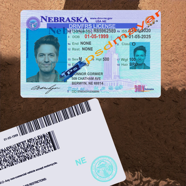 Nebraska driving license psd template