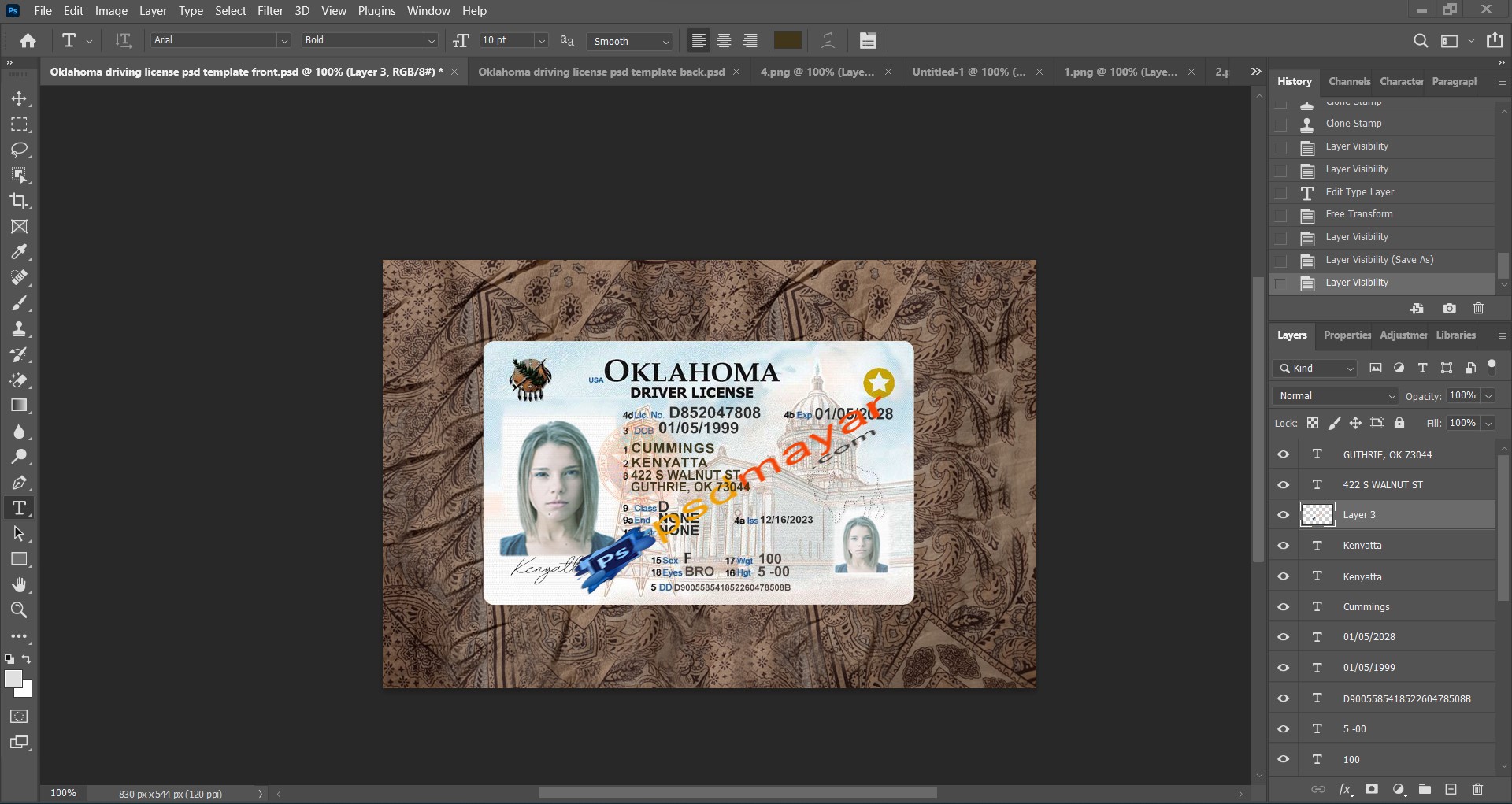 Oklahoma driving license psd template