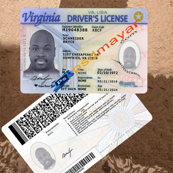 Virginia driving license psd template