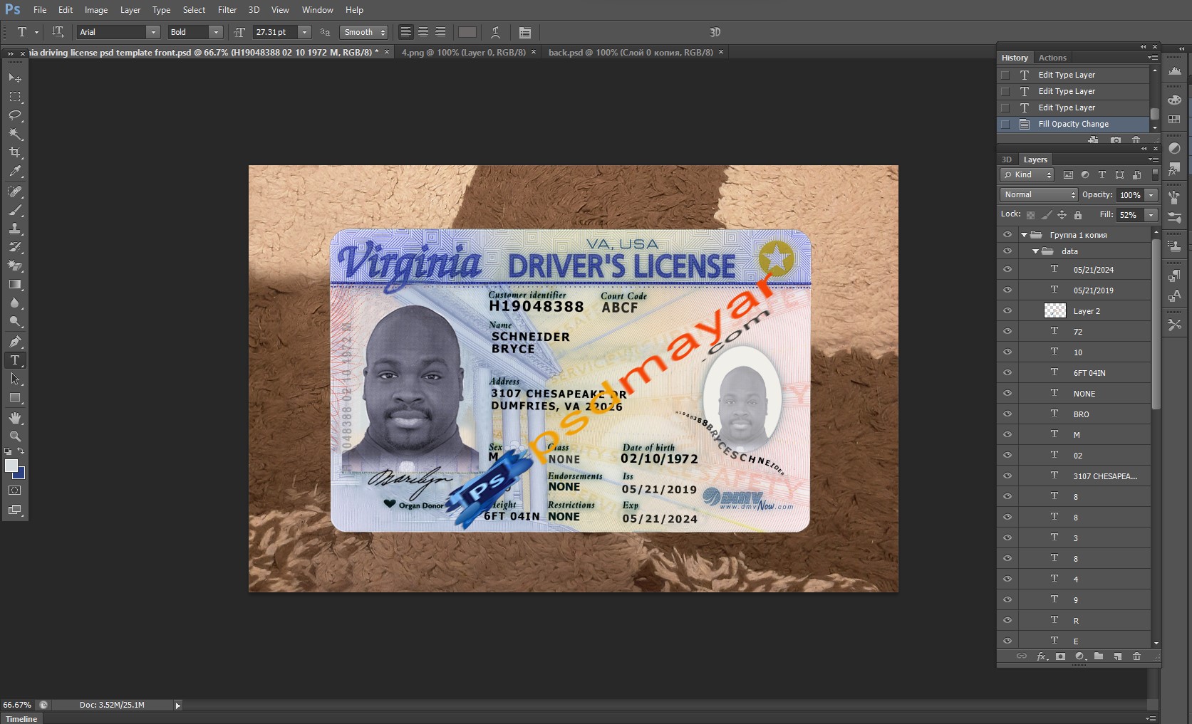 Virginia driving license psd template
