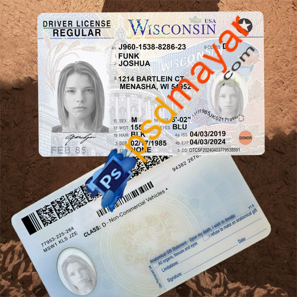 Wisconsin old driving license psd template