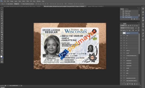 Wisconsin update driving license psd template