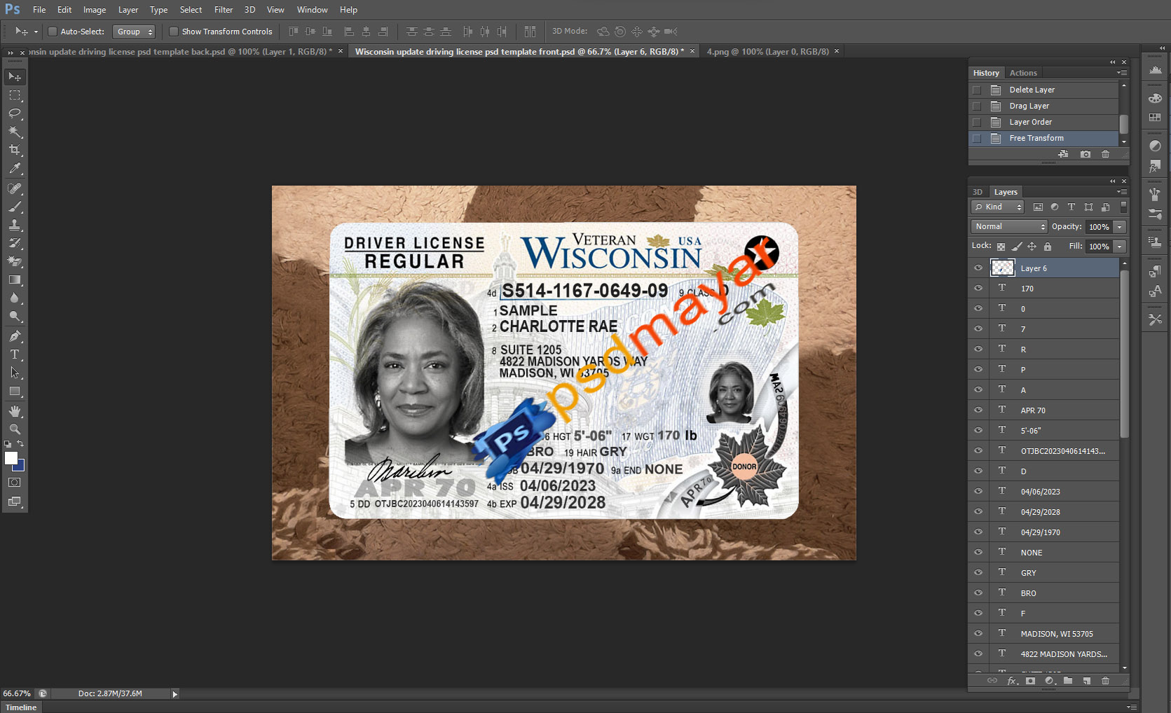 Fully Editable Wisconsin Driver License Psd Template
