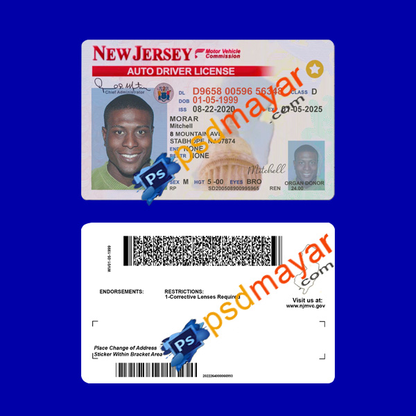 USA New Jersey driver's permit template in PSD format
