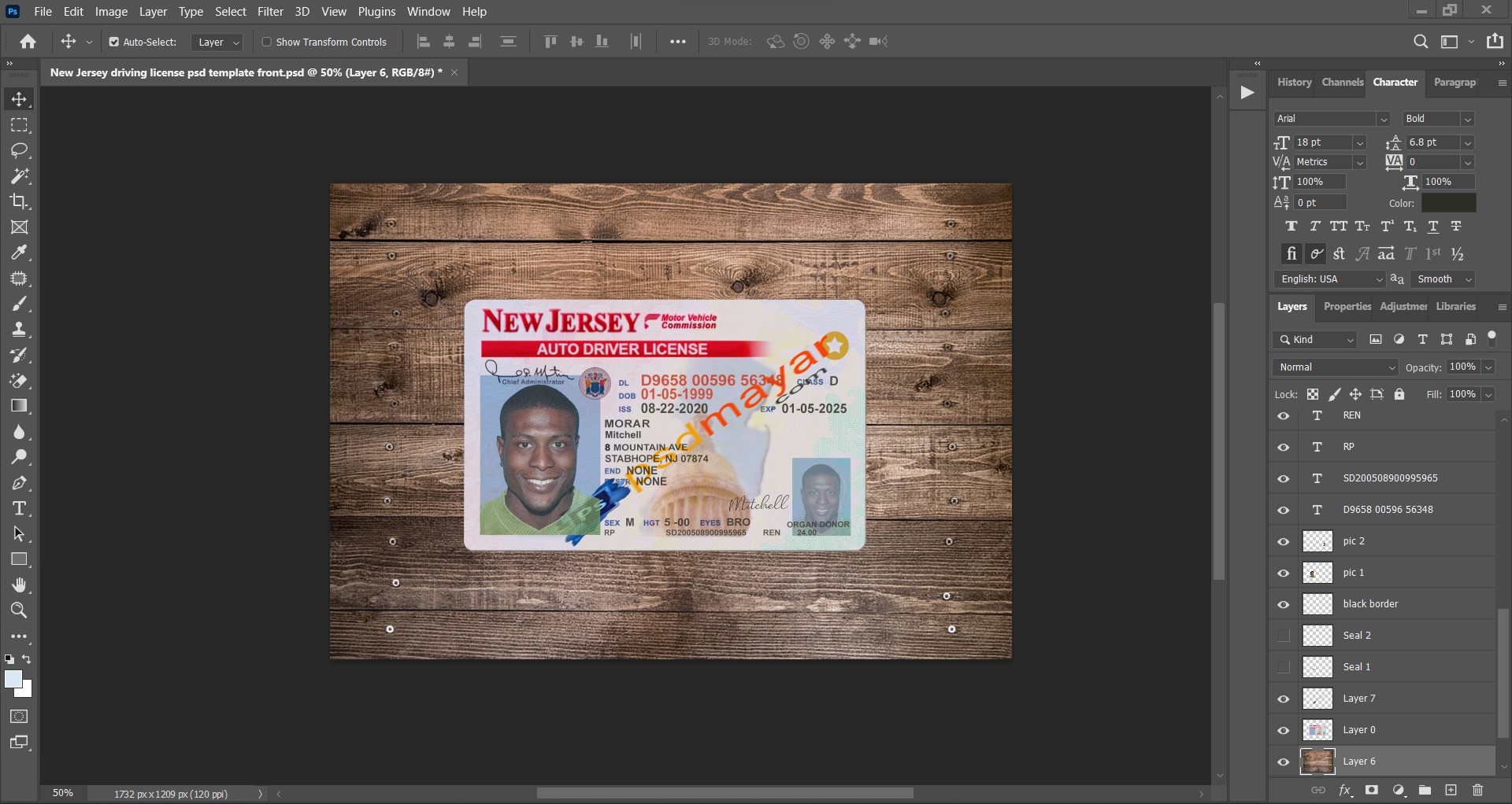 New Jersey driving license psd template