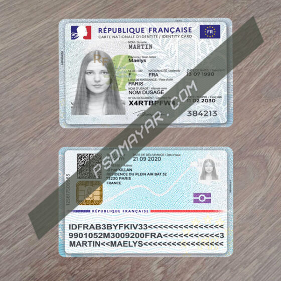 France national ID card template in PSD format, fully editable