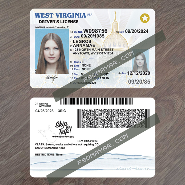 West Virginia driving license psd template