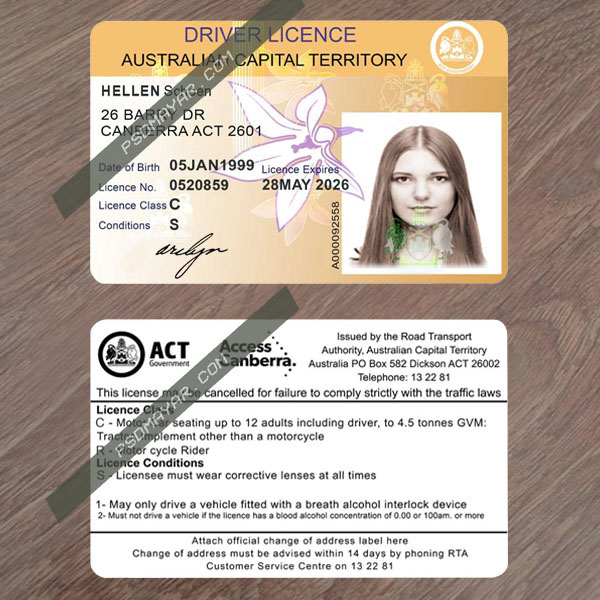 australia capitol territory driver license psd templat