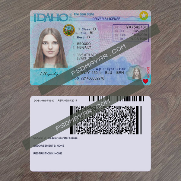 Idaho Driver license PSD Template