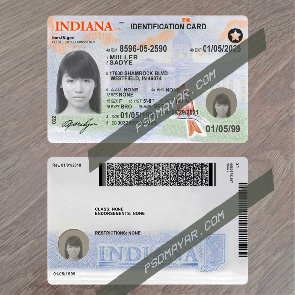 Indiana State ID PSD Template