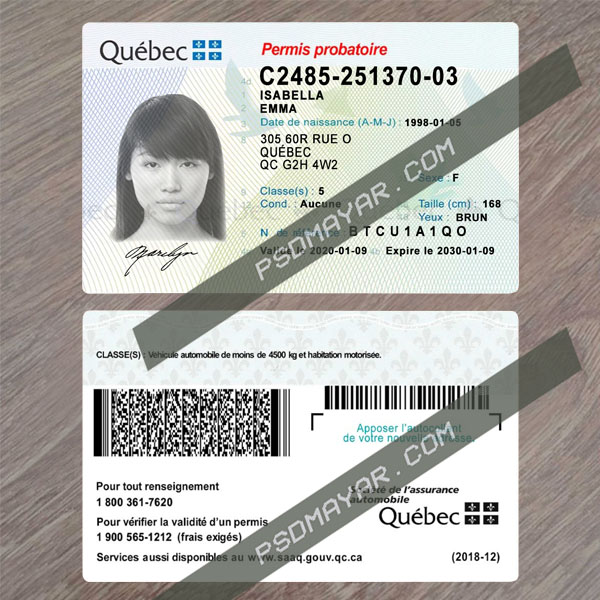 Quebec driving licence psd template