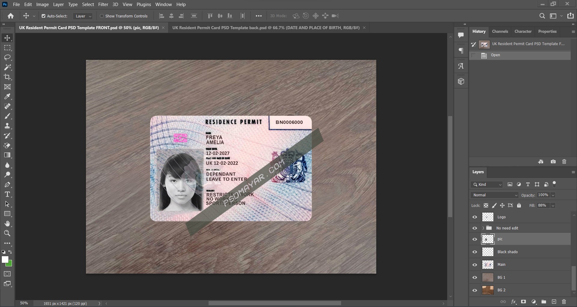 UK Resident Permit Card PSD Template