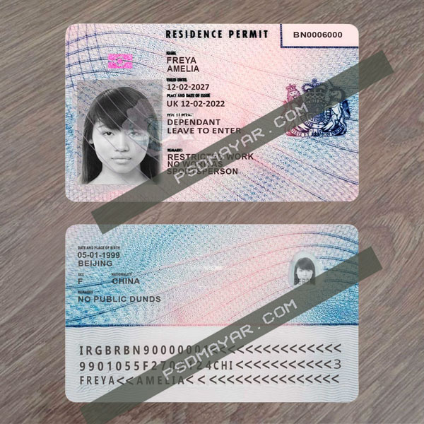 United Kingdom residence permit PSD template