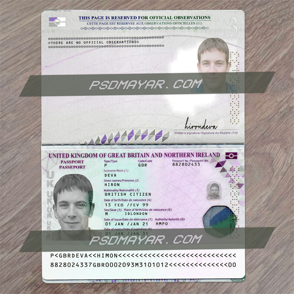 UK Passport PSD Template New 2024