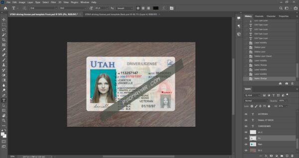 UTAH driving license psd template