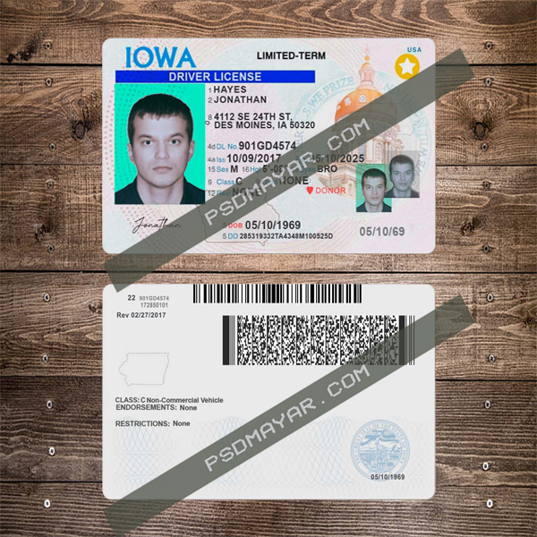 Iowa Driver License Template - Editable PSD