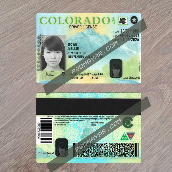 USA Colorado driving license psd template