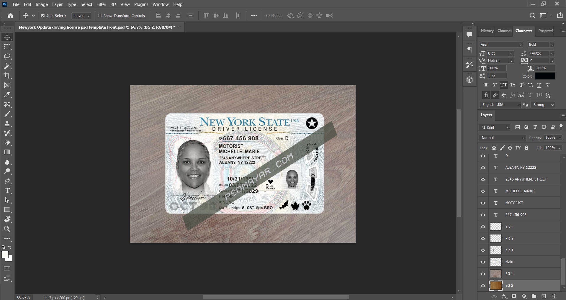 New york update driving license psd template download
