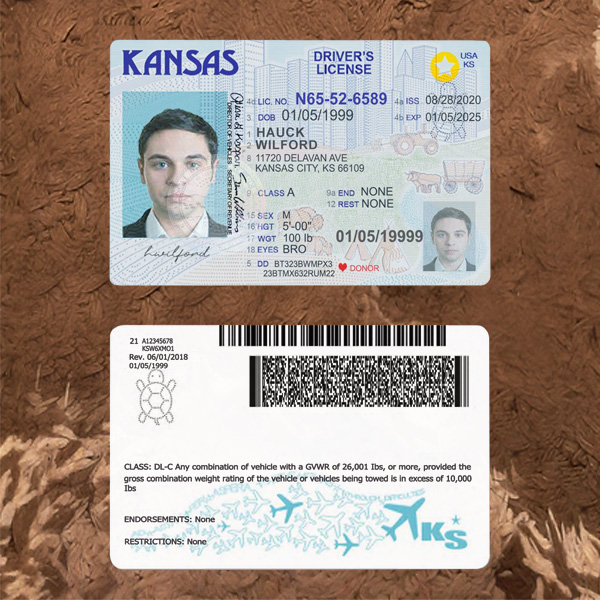 USA Kansas Driving License psd template Download