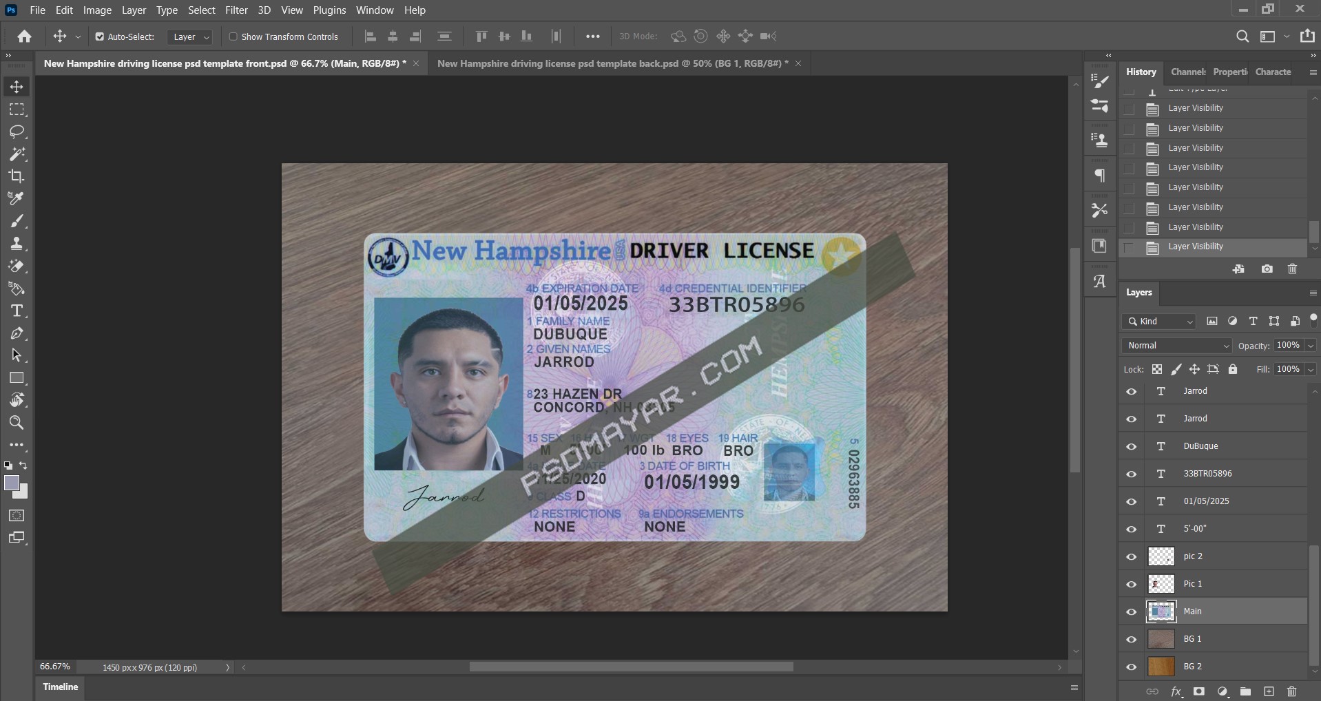 New Hampshire driving license psd