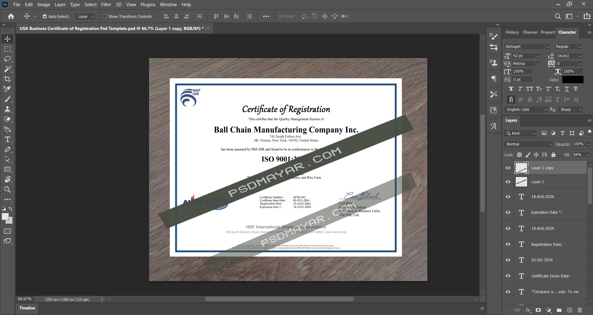 USA Business Certificate of Registration Psd Template- Download