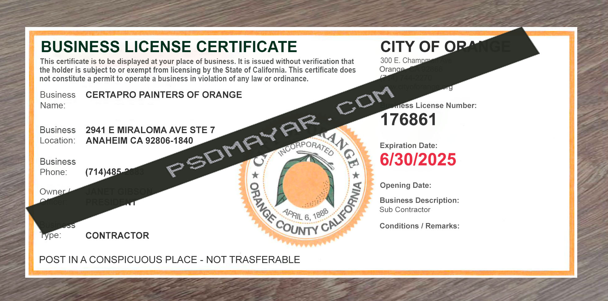 USA Orange Business Registration Certificate Psd Template