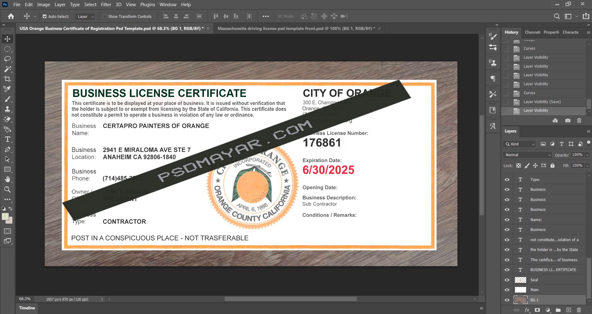 USA Orange Business Registration Certificate Psd Template