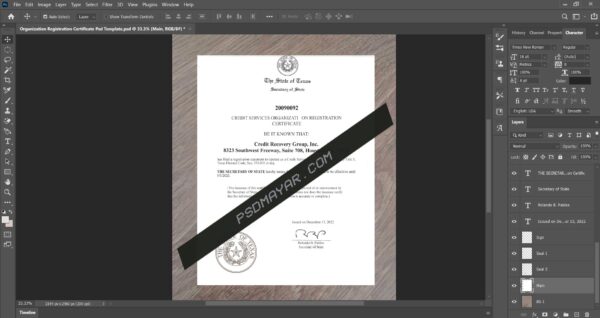 USA Texas Organization Certificate Psd Template