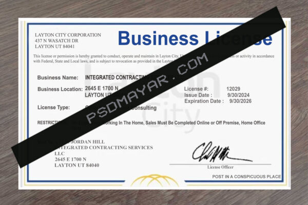 Utah Business Registration Certificate PSD