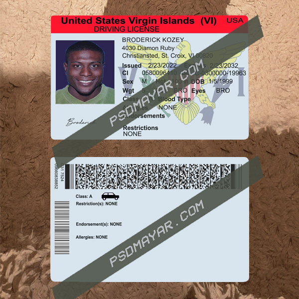 Virgin Islands Driver License Template – PSD Photoshop