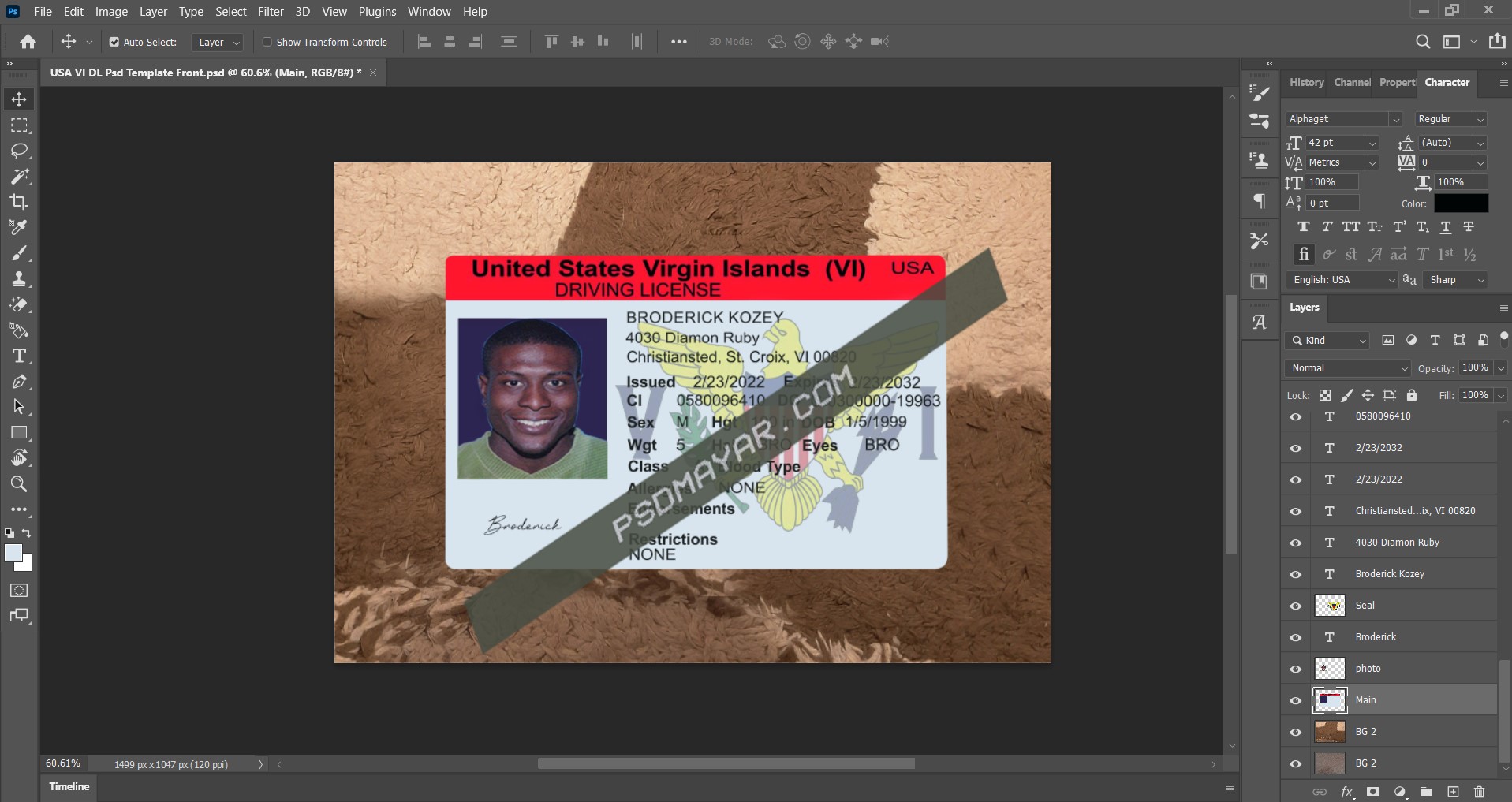 Virgin Islands Driver License Template – PSD Photoshop