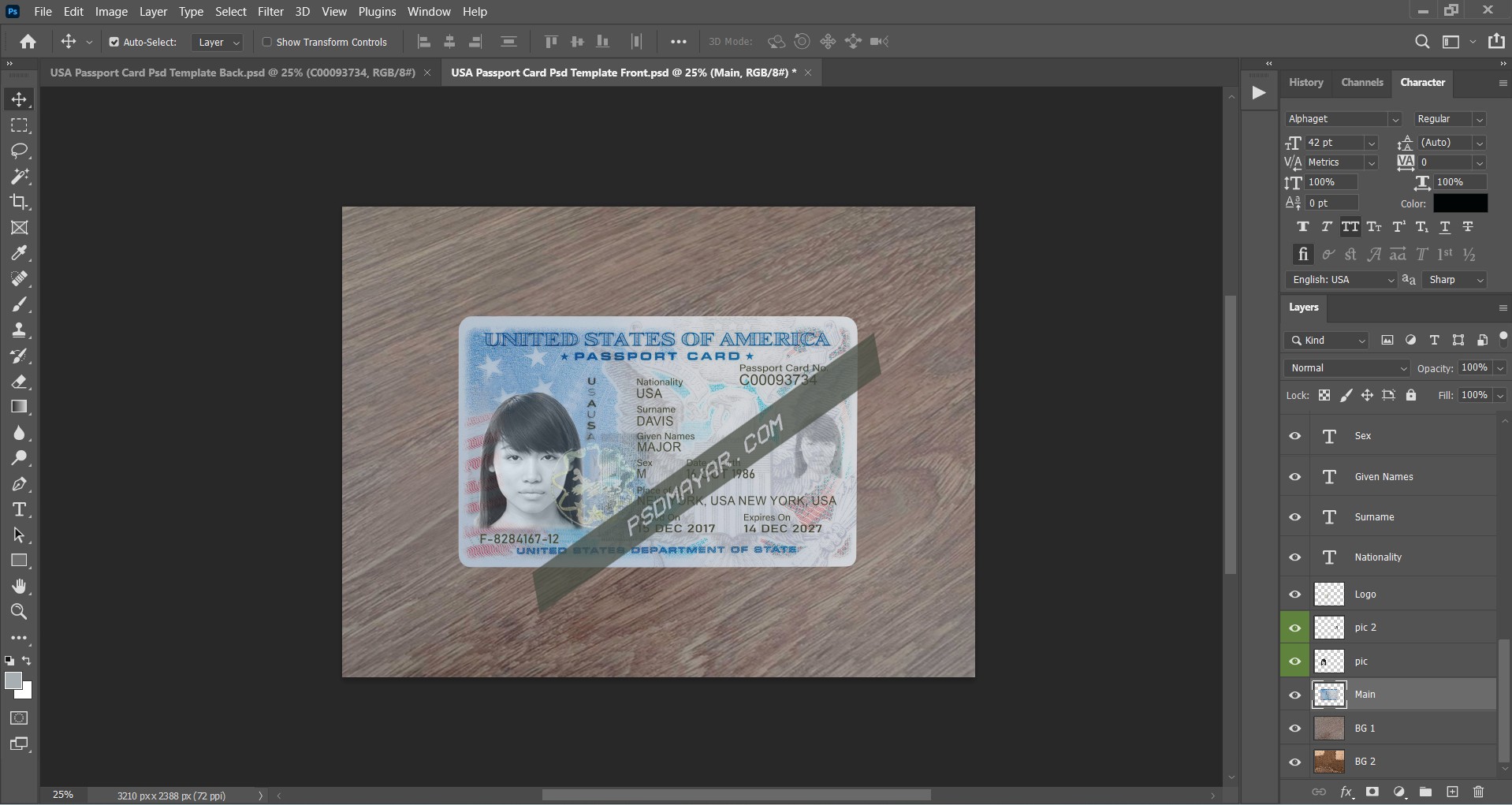 USA Passport Card Psd Template