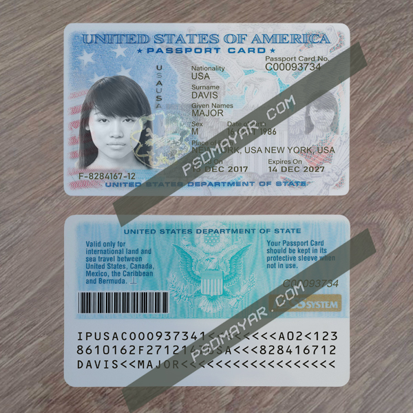 USA Passport Card Psd Template