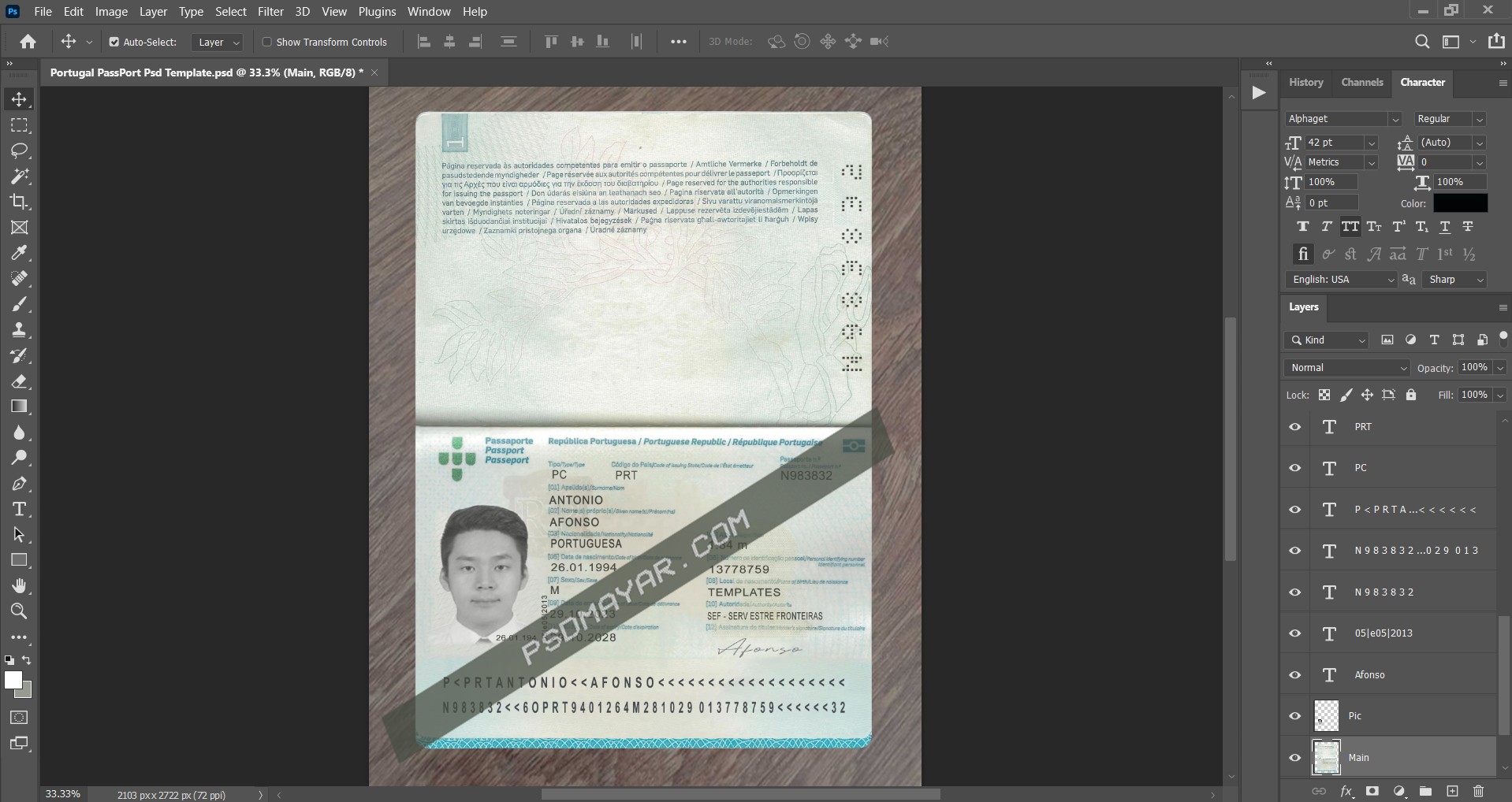 Portugal/Portuguese PassPort Psd Template