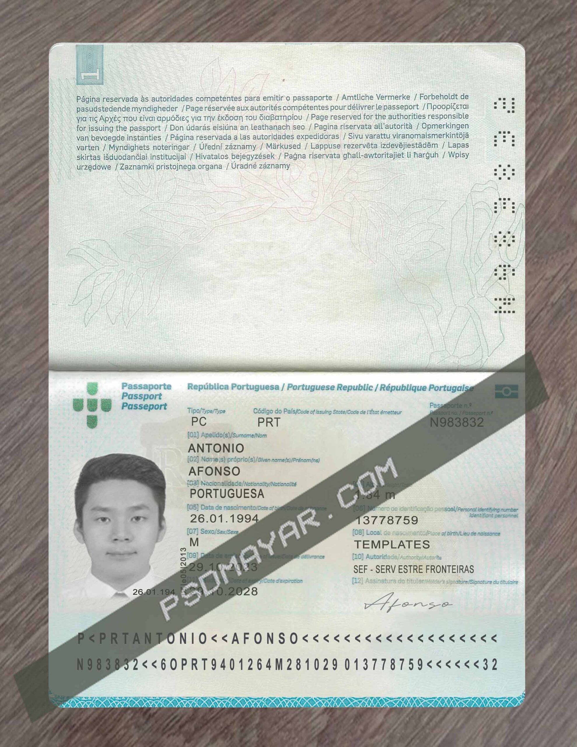 Portugal Portuguese PassPort Psd Template